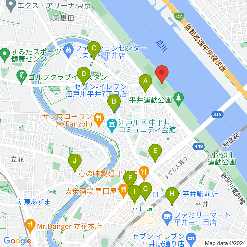 平井少年サッカー場周辺のコンビニエンスストア一覧地図