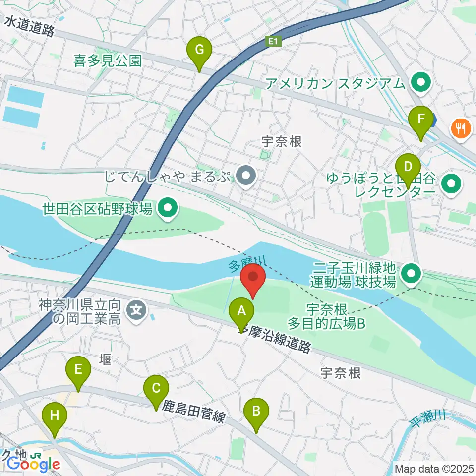 宇奈根野球場周辺のコンビニエンスストア一覧地図