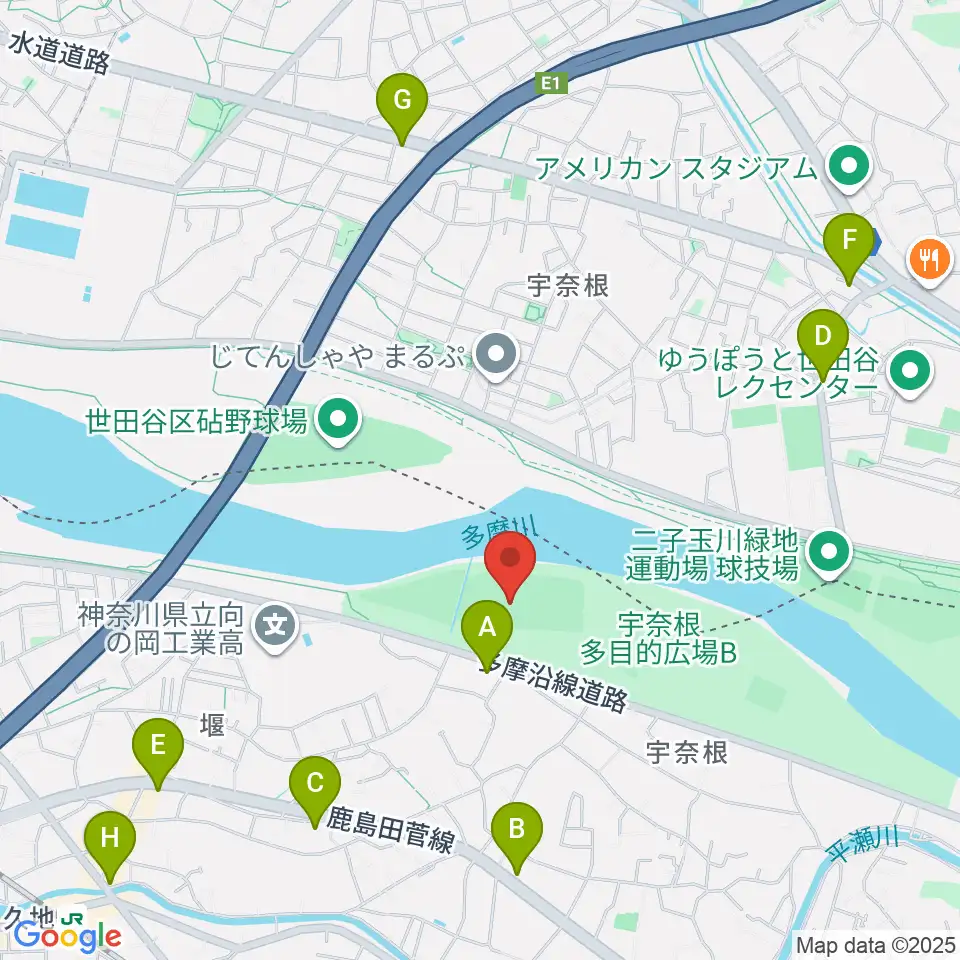 宇奈根野球場周辺のコンビニエンスストア一覧地図