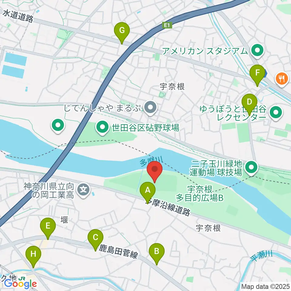 宇奈根野球場周辺のコンビニエンスストア一覧地図