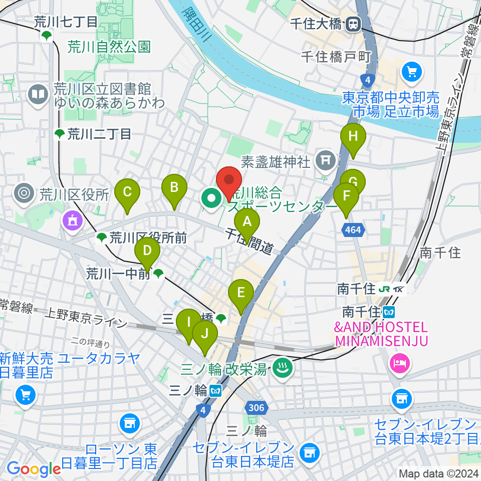 南千住野球場周辺のコンビニエンスストア一覧地図