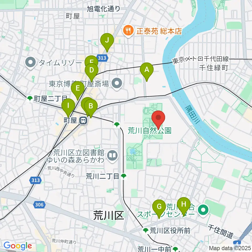 荒川自然公園野球場周辺のコンビニエンスストア一覧地図