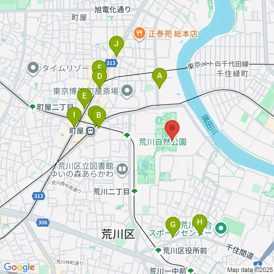 荒川自然公園野球場周辺のコンビニエンスストア一覧地図