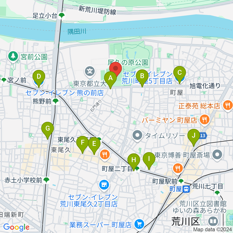 東尾久運動場多目的広場周辺のコンビニエンスストア一覧地図