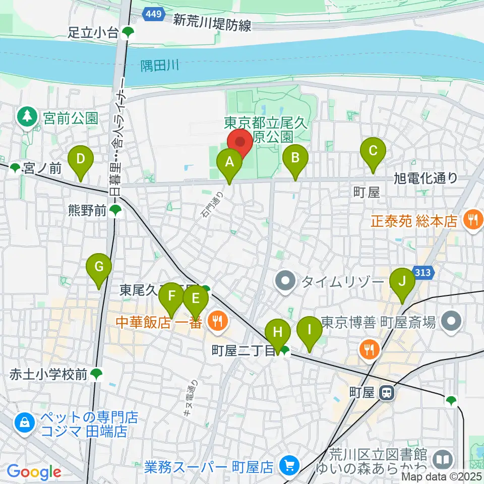 東尾久運動場多目的広場周辺のコンビニエンスストア一覧地図