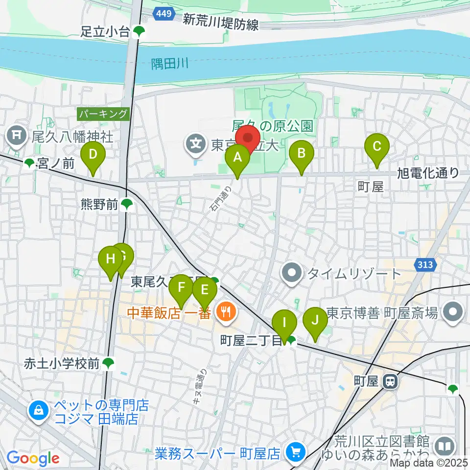 東尾久運動場多目的広場周辺のコンビニエンスストア一覧地図
