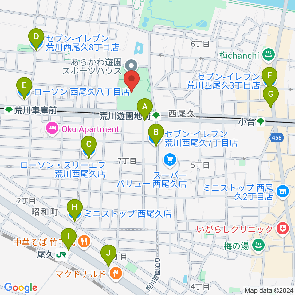 あらかわ遊園運動場周辺のコンビニエンスストア一覧地図