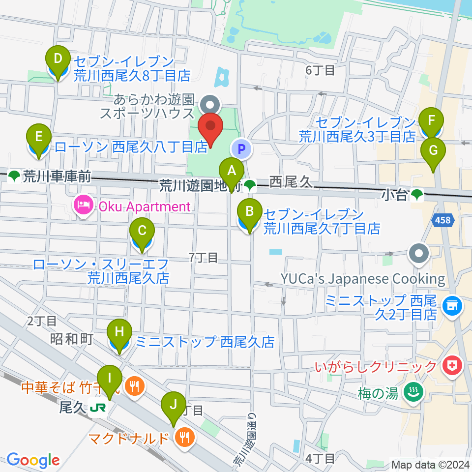 あらかわ遊園運動場周辺のコンビニエンスストア一覧地図