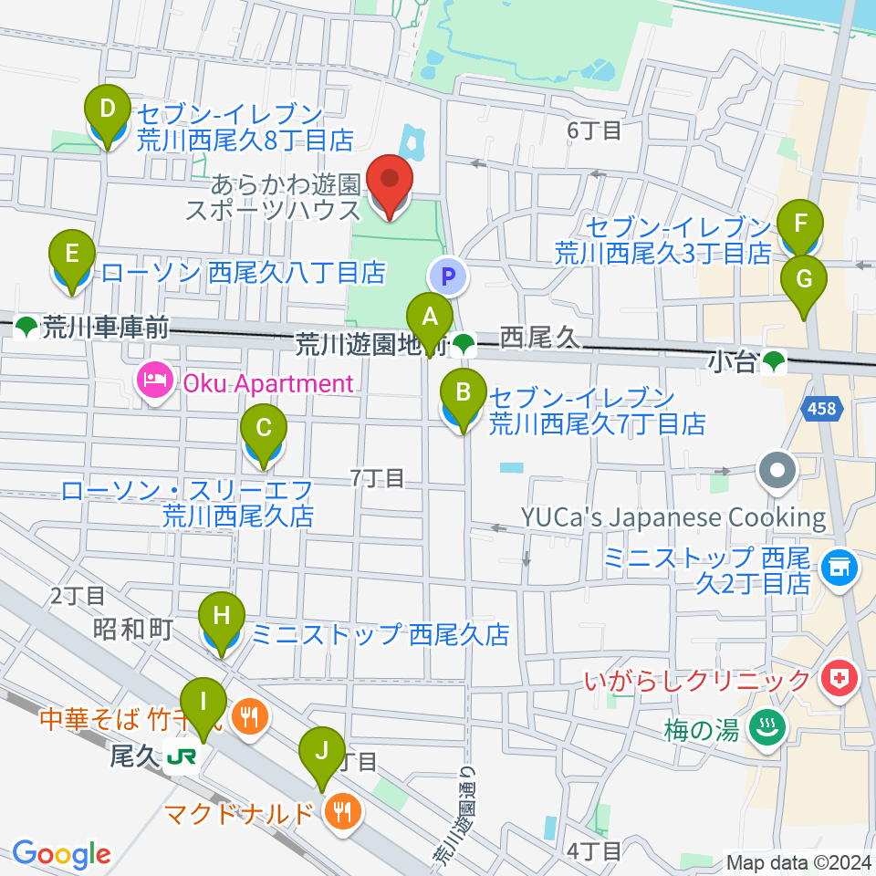 あらかわ遊園スポーツハウス周辺のコンビニエンスストア一覧地図