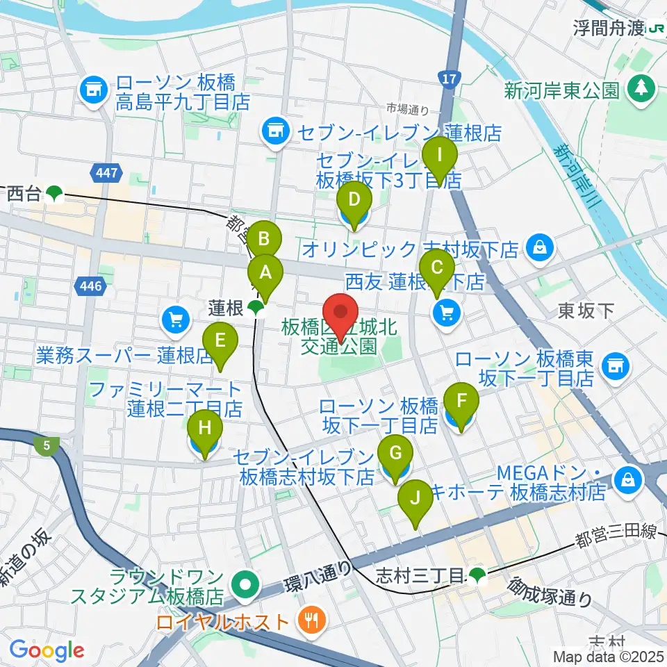板橋区立城北野球場周辺のコンビニエンスストア一覧地図