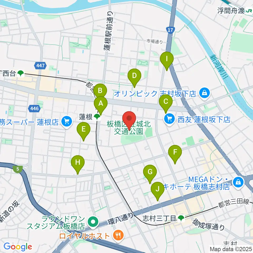 板橋区立城北野球場周辺のコンビニエンスストア一覧地図