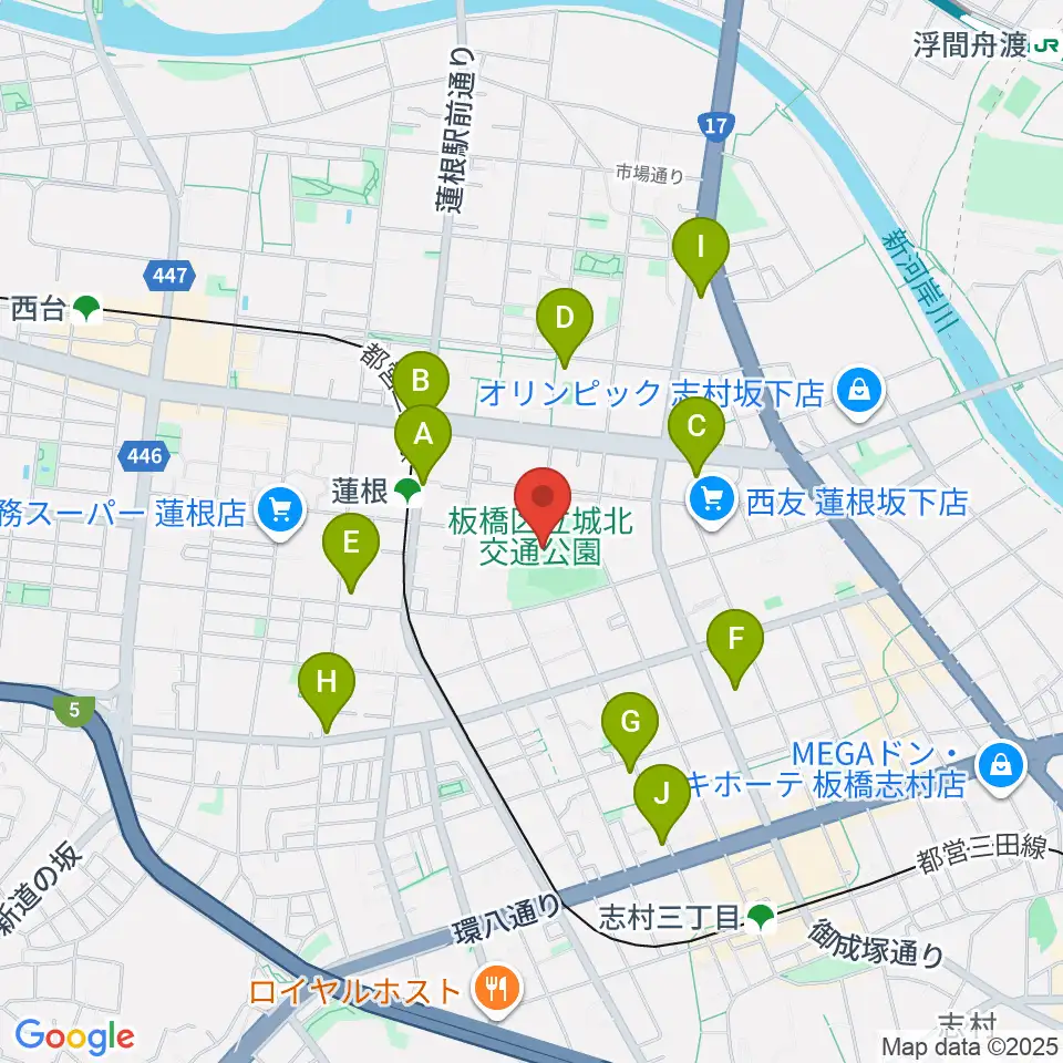 板橋区立城北野球場周辺のコンビニエンスストア一覧地図