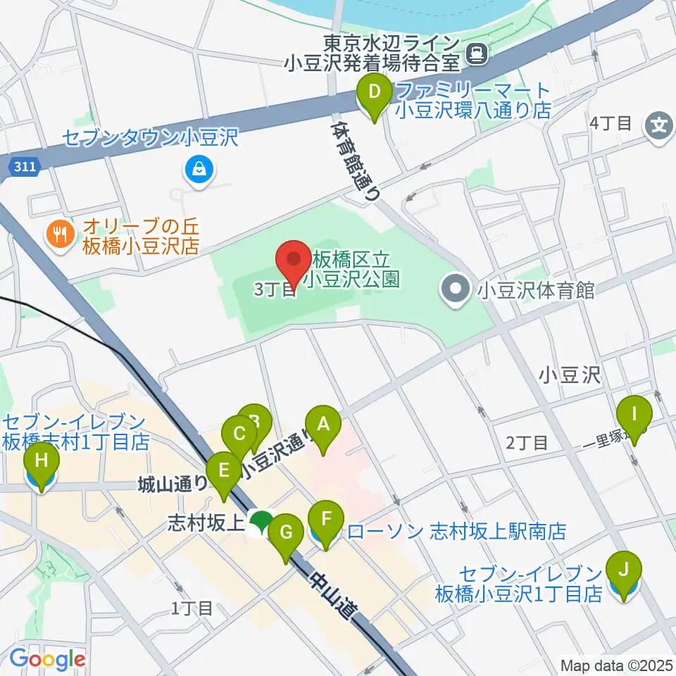 小豆沢野球場周辺のコンビニエンスストア一覧地図