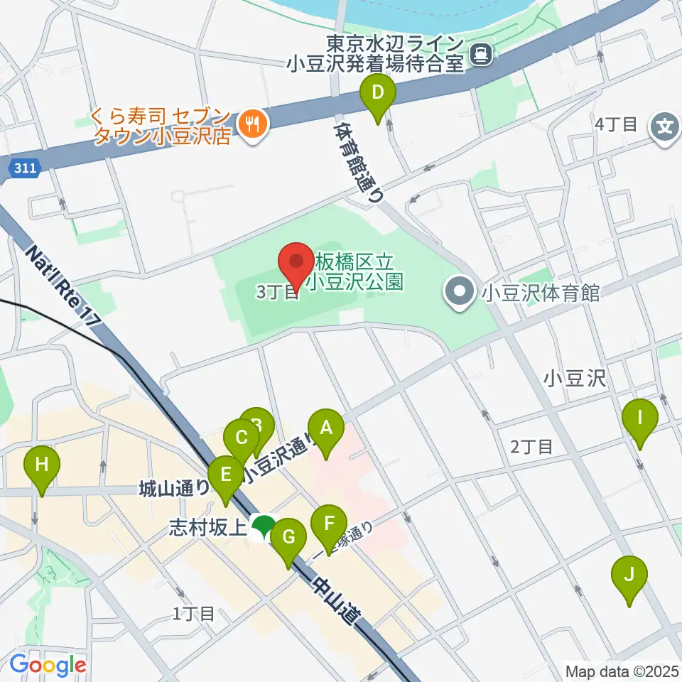 小豆沢野球場周辺のコンビニエンスストア一覧地図