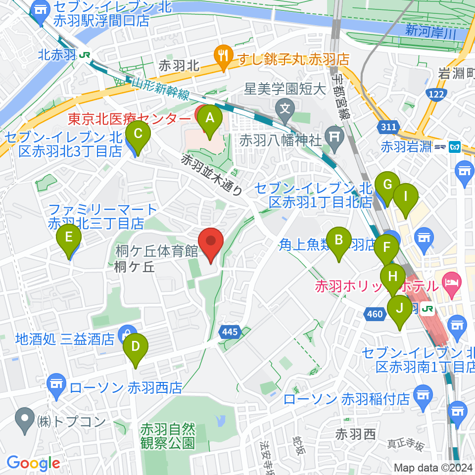 桐ケ丘体育館周辺のコンビニエンスストア一覧地図
