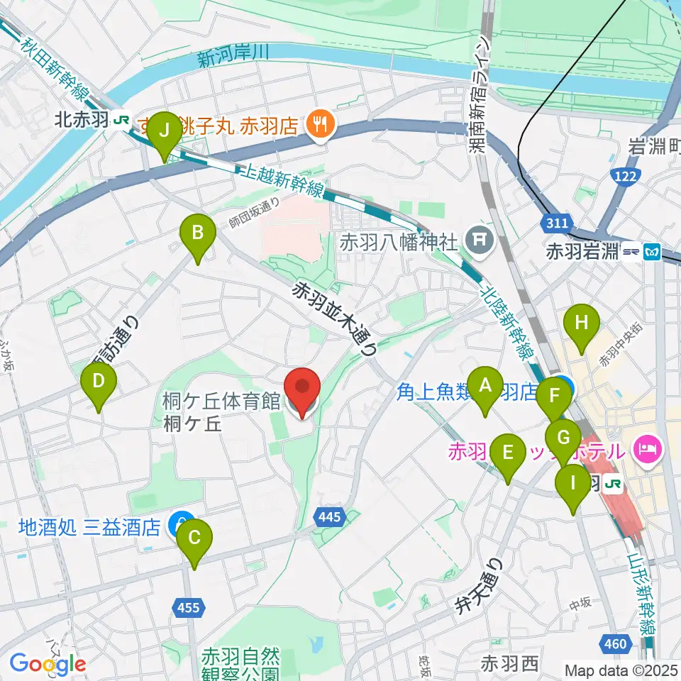 桐ケ丘体育館周辺のコンビニエンスストア一覧地図