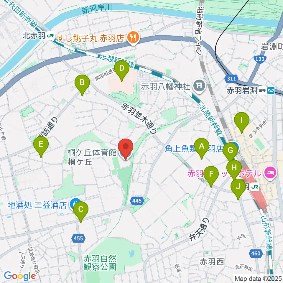 桐ケ丘体育館周辺のコンビニエンスストア一覧地図