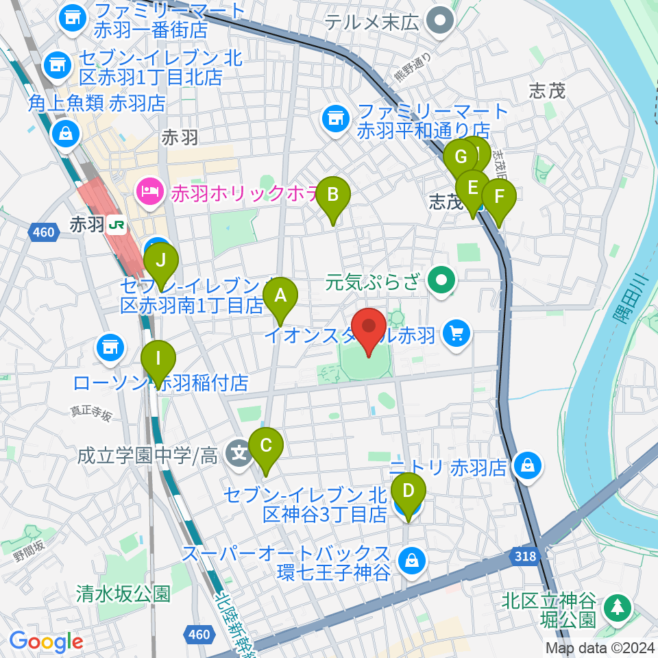 北区立北運動場周辺のコンビニエンスストア一覧地図