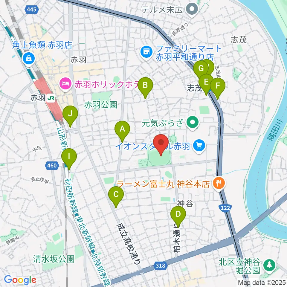 北区立北運動場周辺のコンビニエンスストア一覧地図