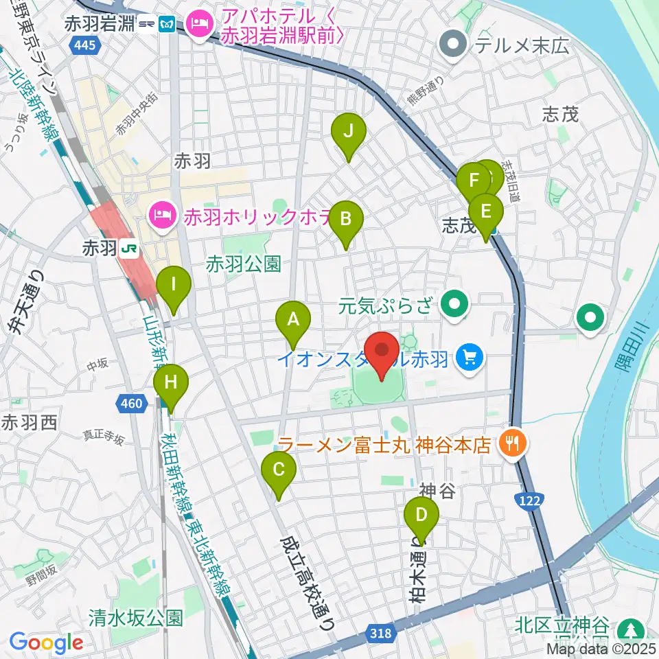 北区立北運動場周辺のコンビニエンスストア一覧地図