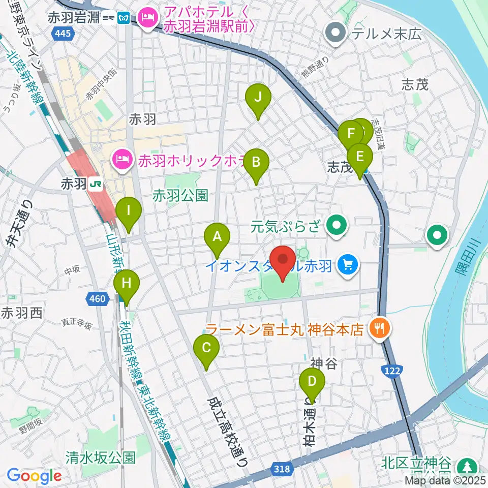 北区立北運動場周辺のコンビニエンスストア一覧地図