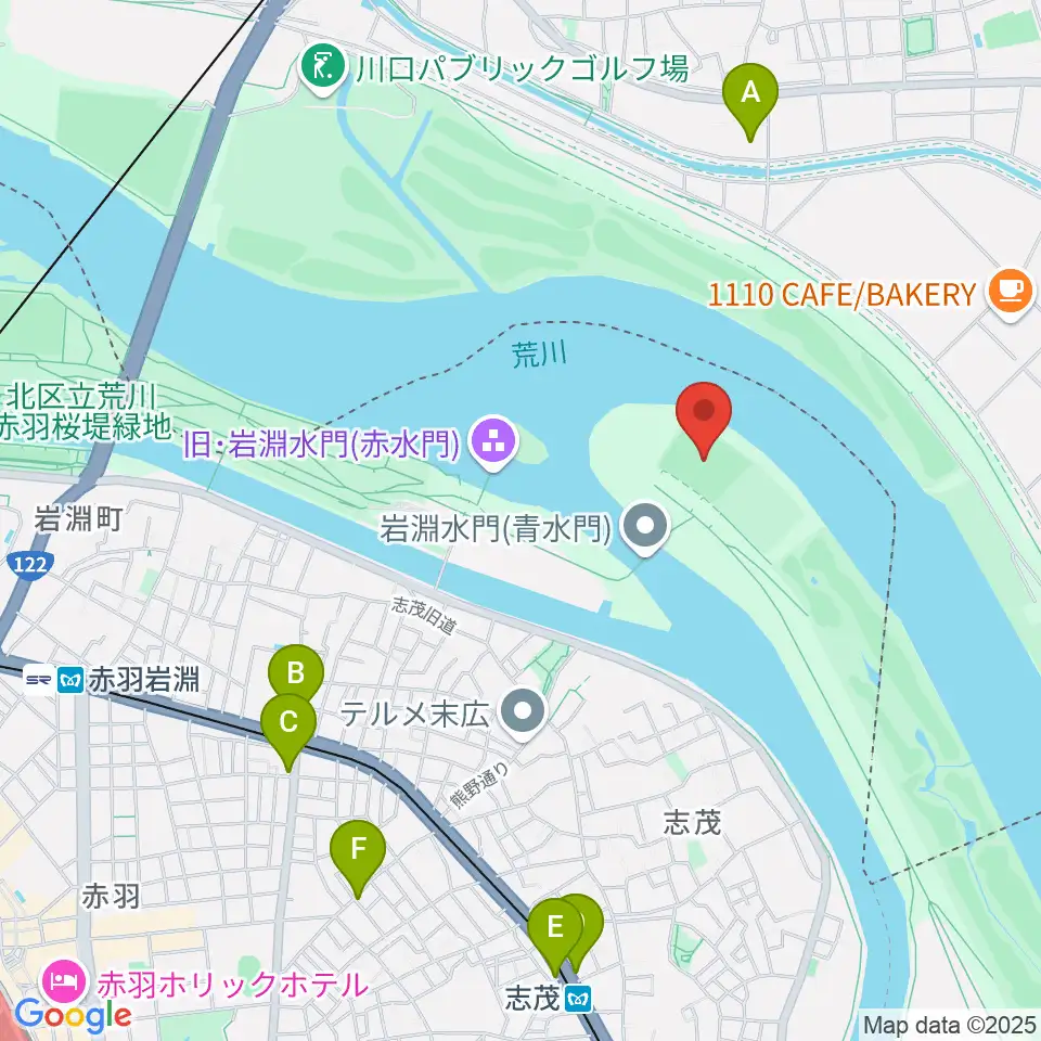 岩淵水門野球場周辺のコンビニエンスストア一覧地図