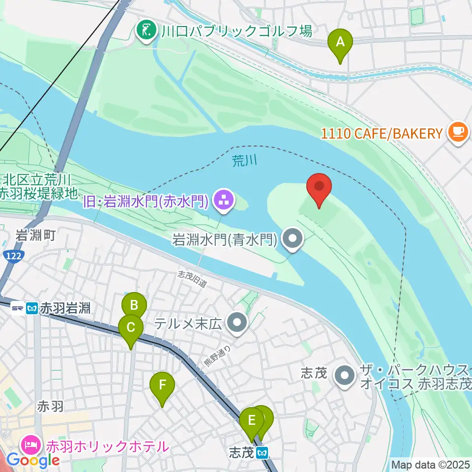 岩淵水門野球場周辺のコンビニエンスストア一覧地図