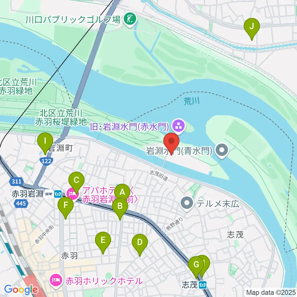 荒川知水資料館amoa周辺のコンビニエンスストア一覧地図
