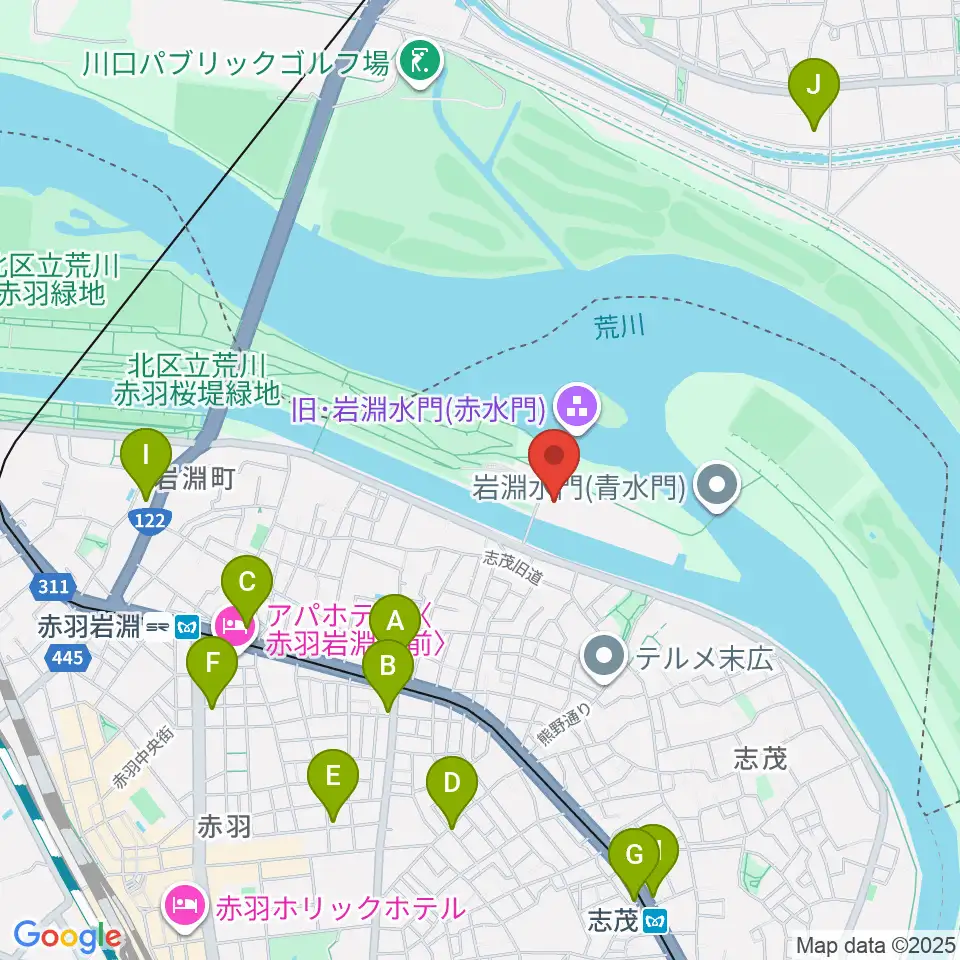 荒川知水資料館amoa周辺のコンビニエンスストア一覧地図
