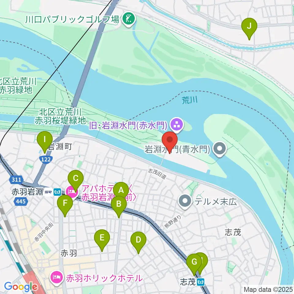 荒川知水資料館amoa周辺のコンビニエンスストア一覧地図