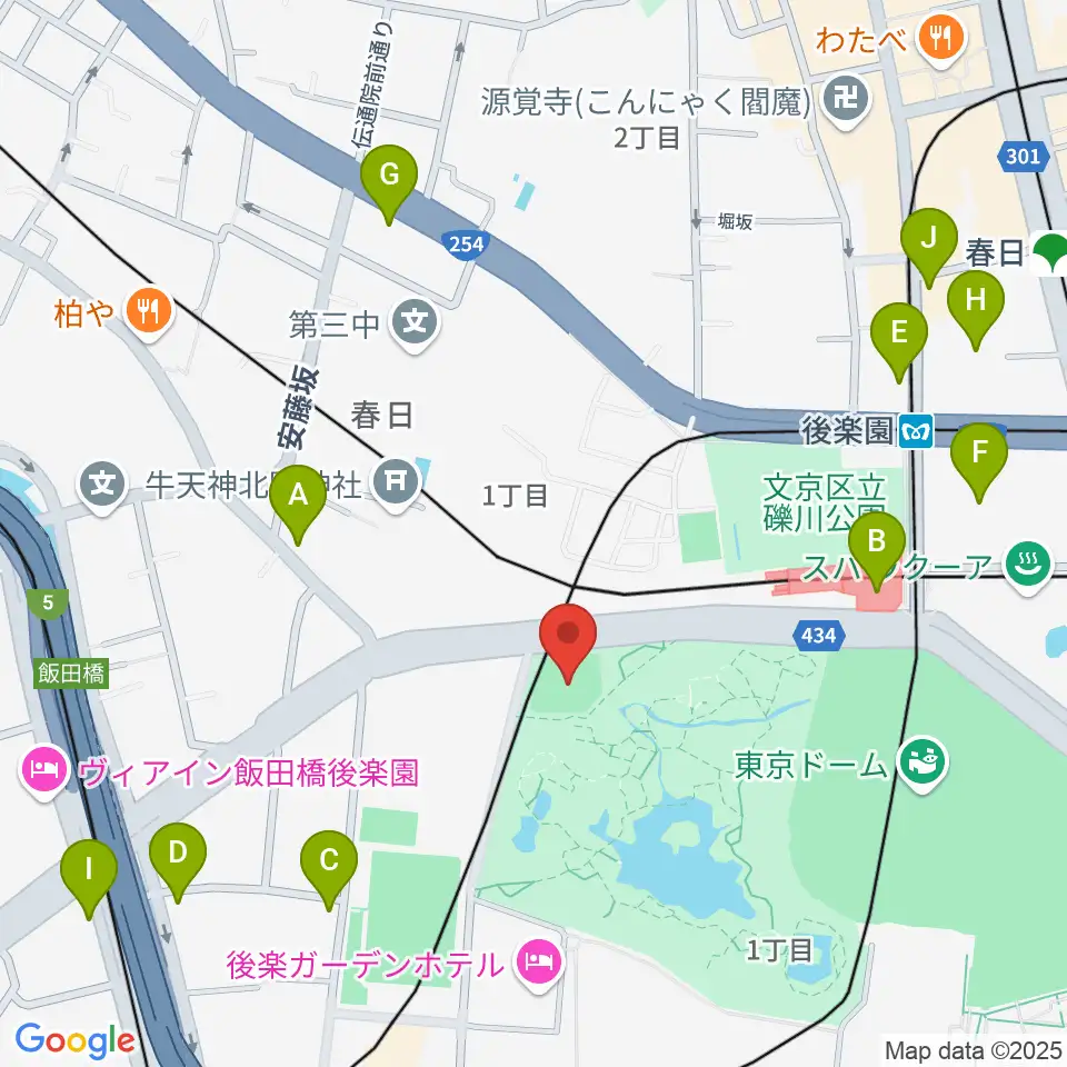 後楽公園少年野球場周辺のコンビニエンスストア一覧地図