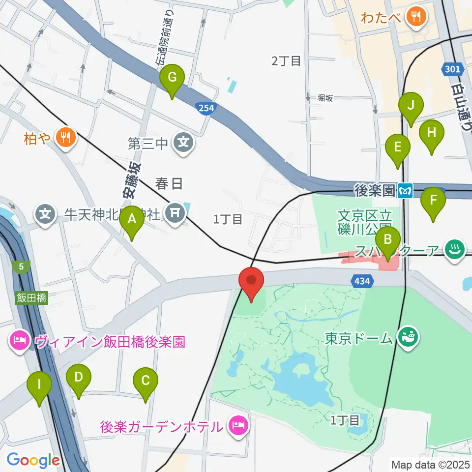後楽公園少年野球場周辺のコンビニエンスストア一覧地図