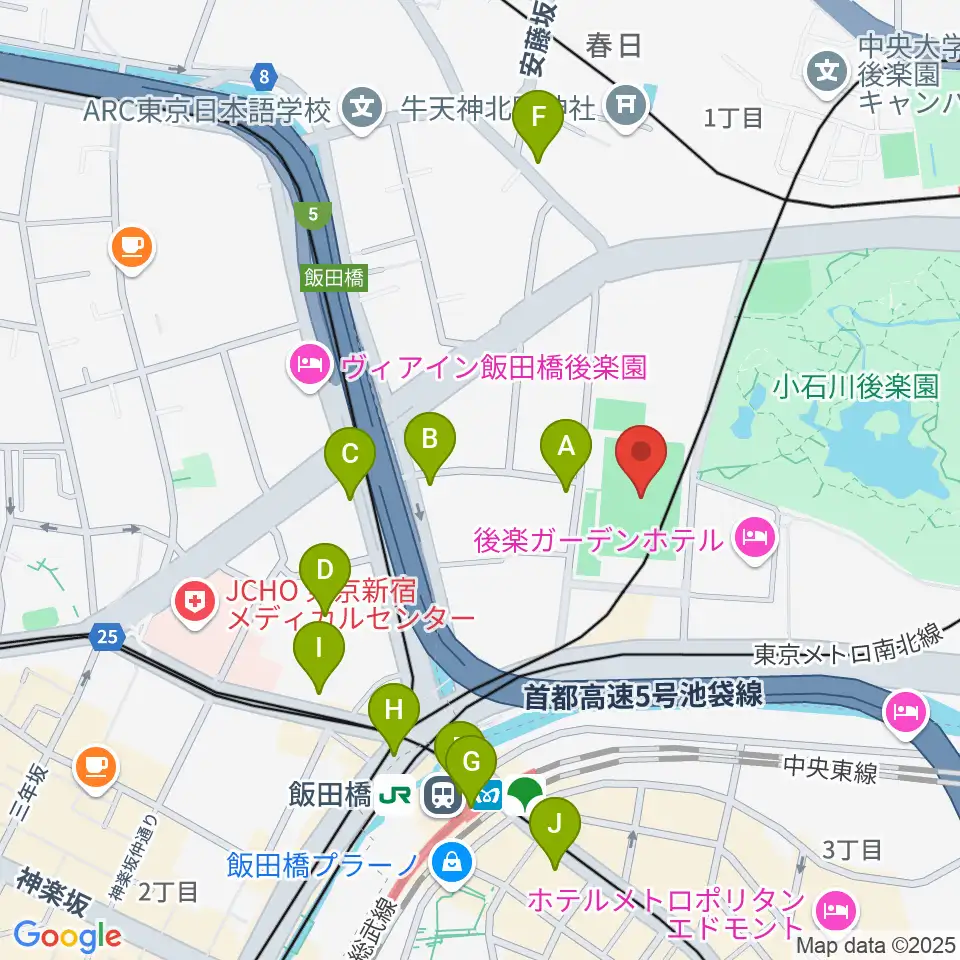小石川運動場周辺のコンビニエンスストア一覧地図