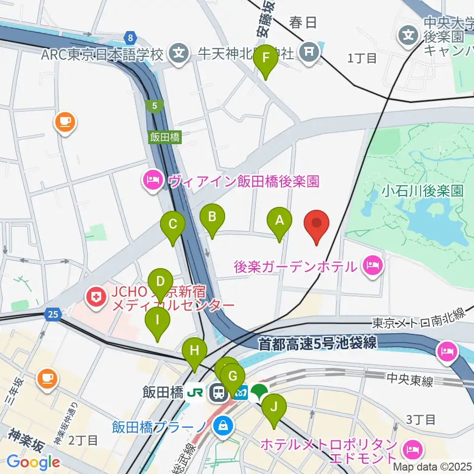 小石川運動場周辺のコンビニエンスストア一覧地図