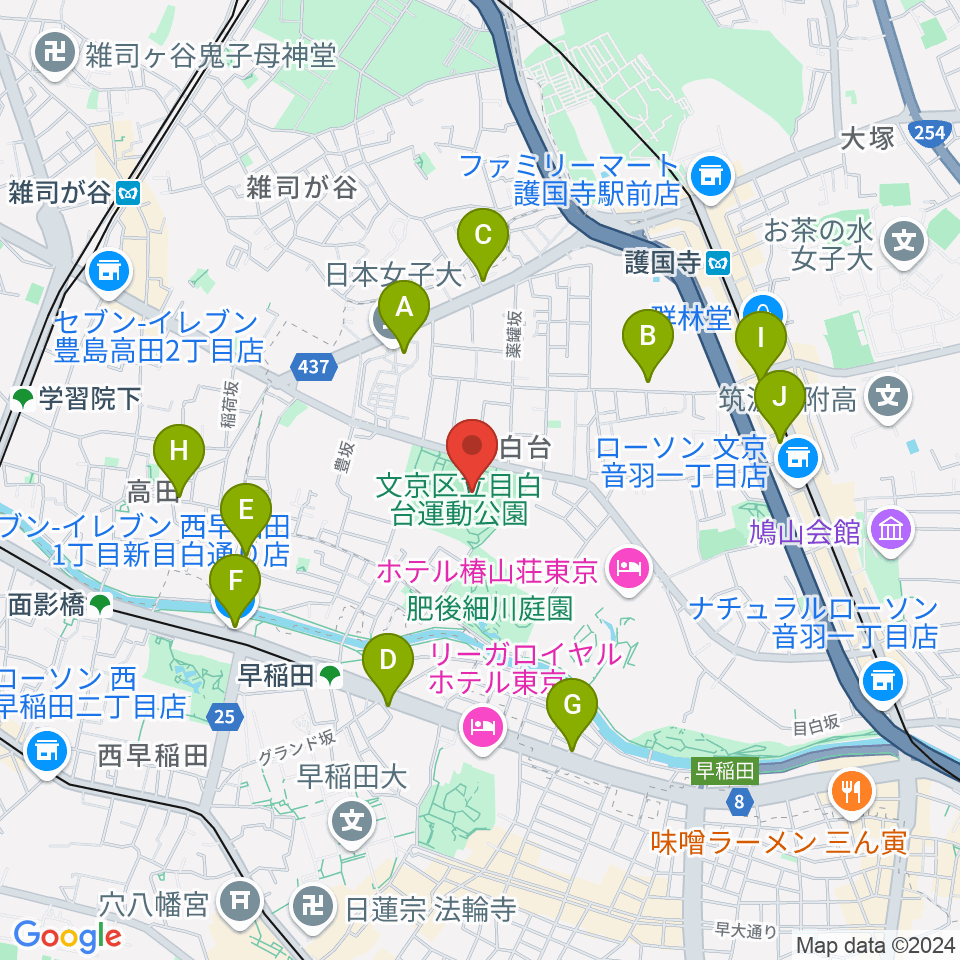 目白台運動公園多目的広場周辺のコンビニエンスストア一覧地図