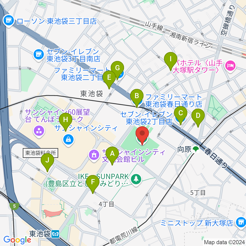 豊島区総合体育場野球場周辺のコンビニエンスストア一覧地図