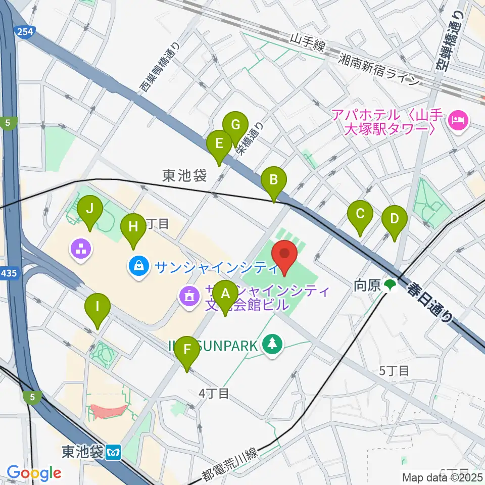 豊島区総合体育場野球場周辺のコンビニエンスストア一覧地図