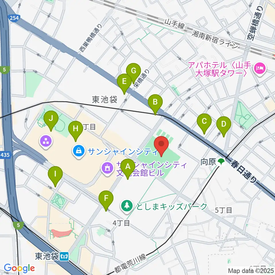 豊島区総合体育場野球場周辺のコンビニエンスストア一覧地図