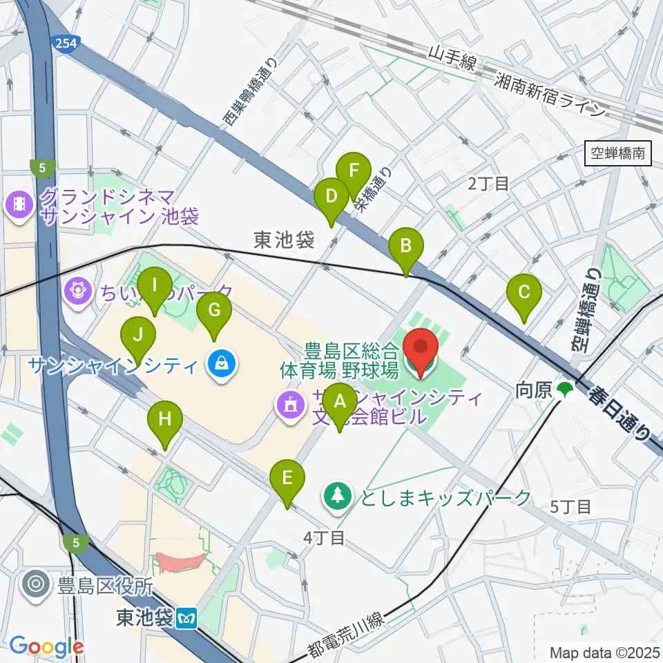 豊島区総合体育場野球場周辺のコンビニエンスストア一覧地図