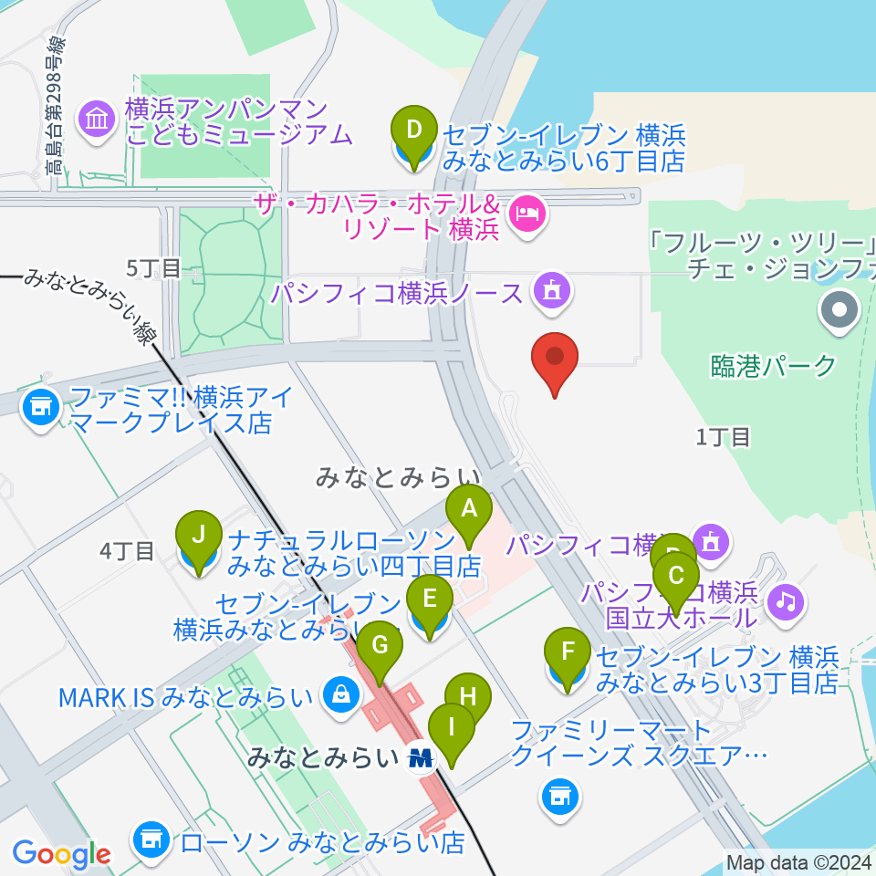 パシフィコ横浜 アネックスホール周辺のコンビニエンスストア一覧地図