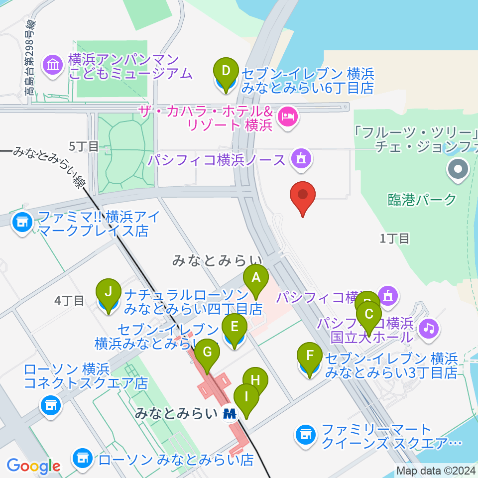 パシフィコ横浜 アネックスホール周辺のコンビニエンスストア一覧地図