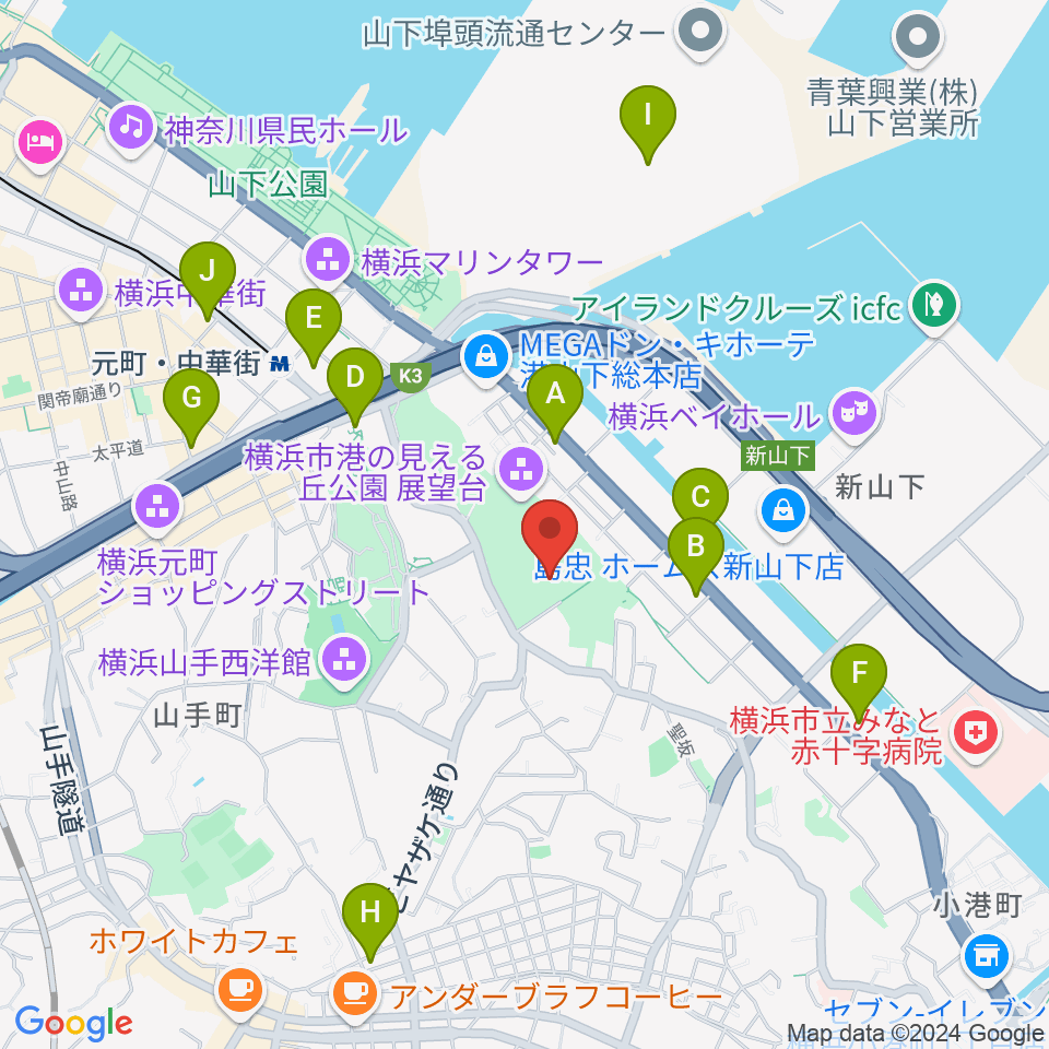 大佛次郎記念館周辺のコンビニエンスストア一覧地図