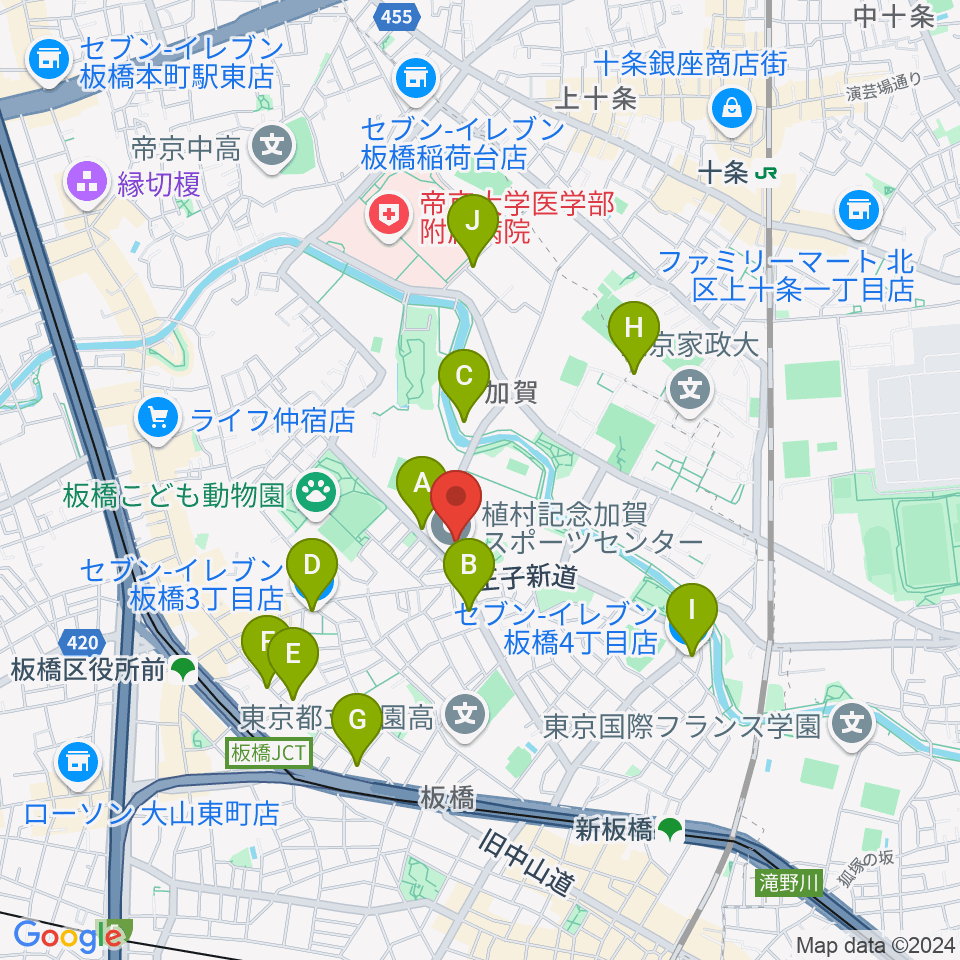 板橋区立植村記念加賀スポーツセンター周辺のコンビニエンスストア一覧地図