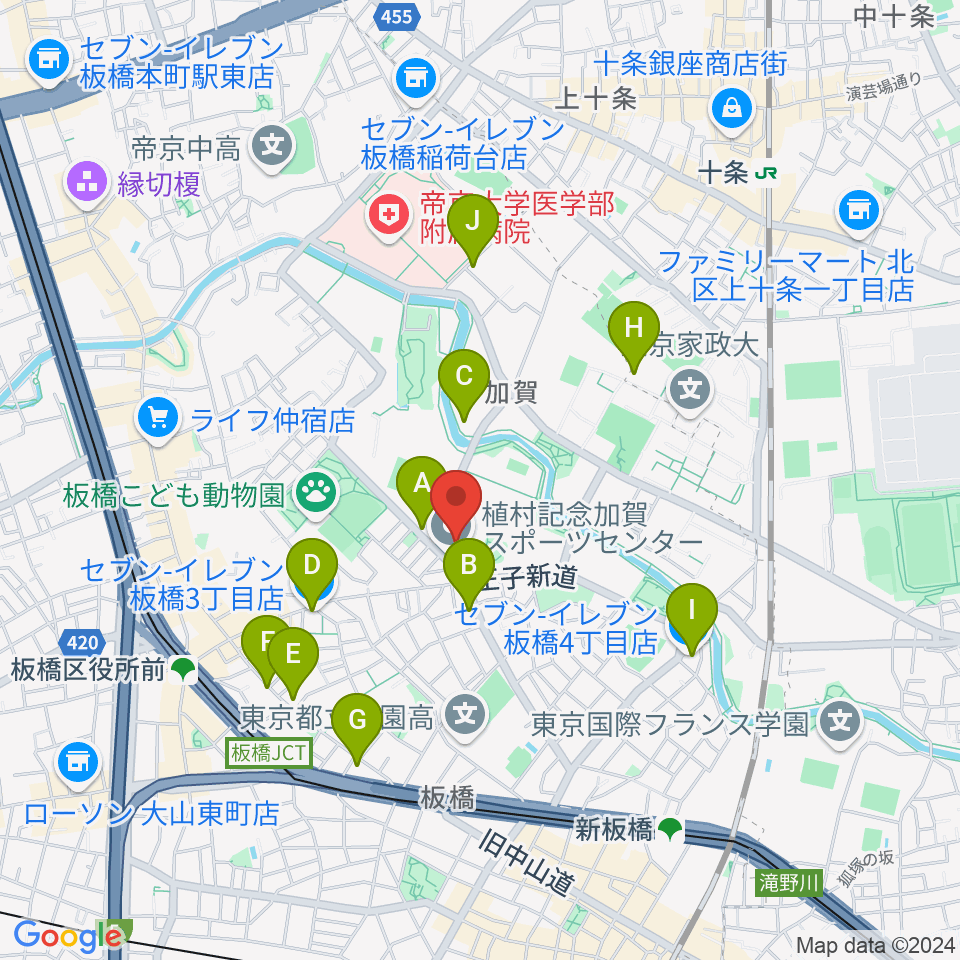 板橋区立植村記念加賀スポーツセンター周辺のコンビニエンスストア一覧地図