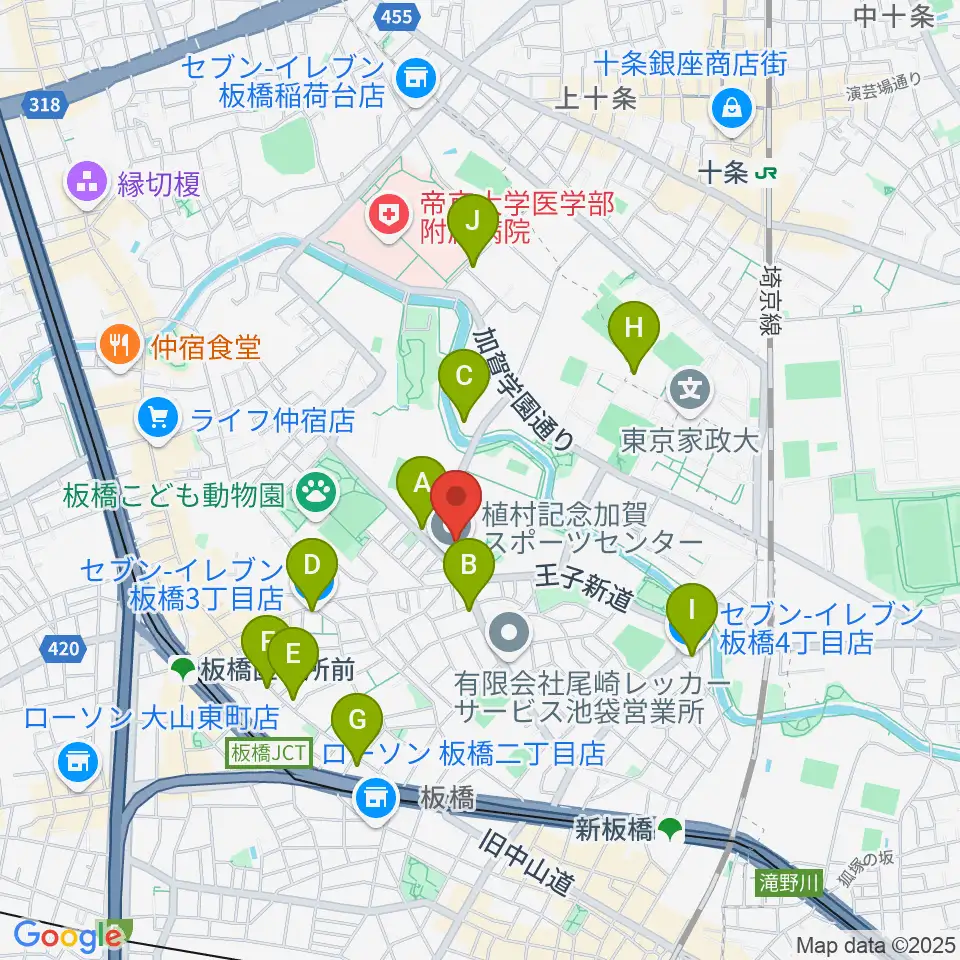 板橋区立植村記念加賀スポーツセンター周辺のコンビニエンスストア一覧地図