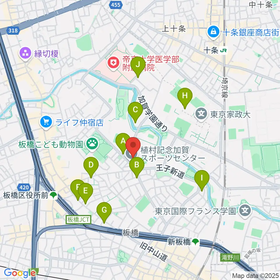 板橋区立植村記念加賀スポーツセンター周辺のコンビニエンスストア一覧地図