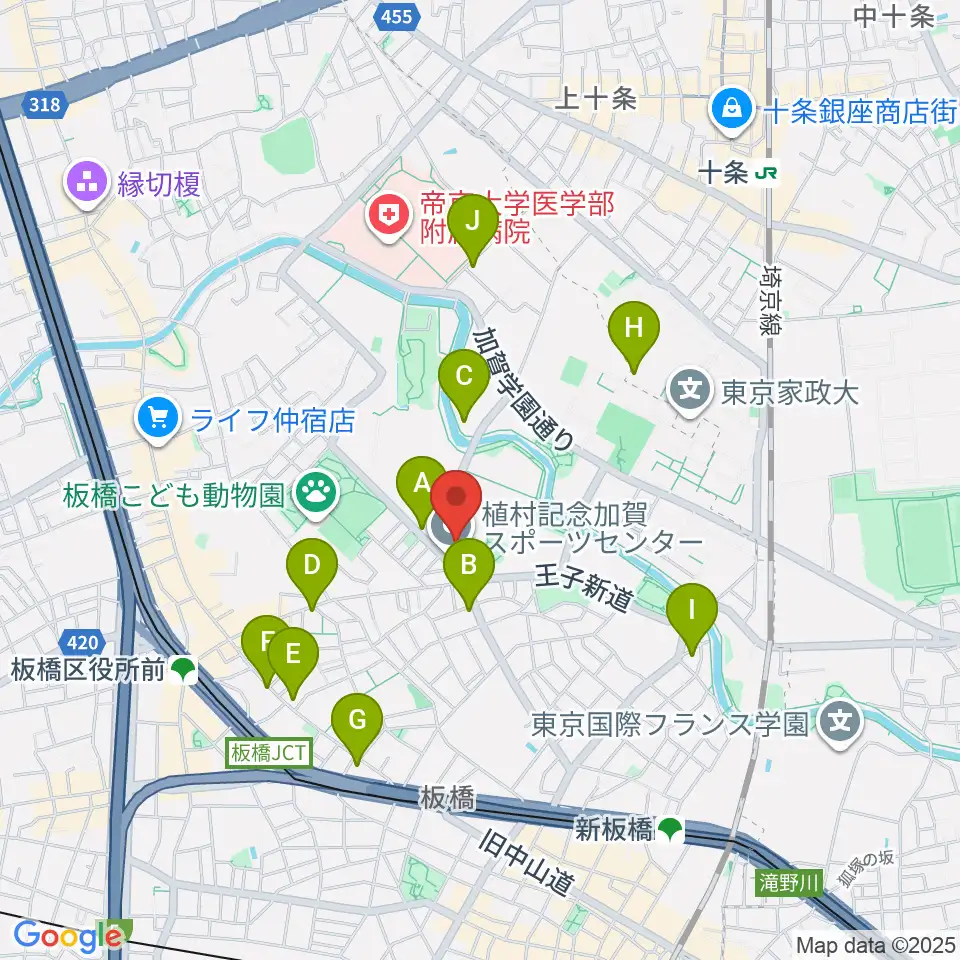 板橋区立植村記念加賀スポーツセンター周辺のコンビニエンスストア一覧地図