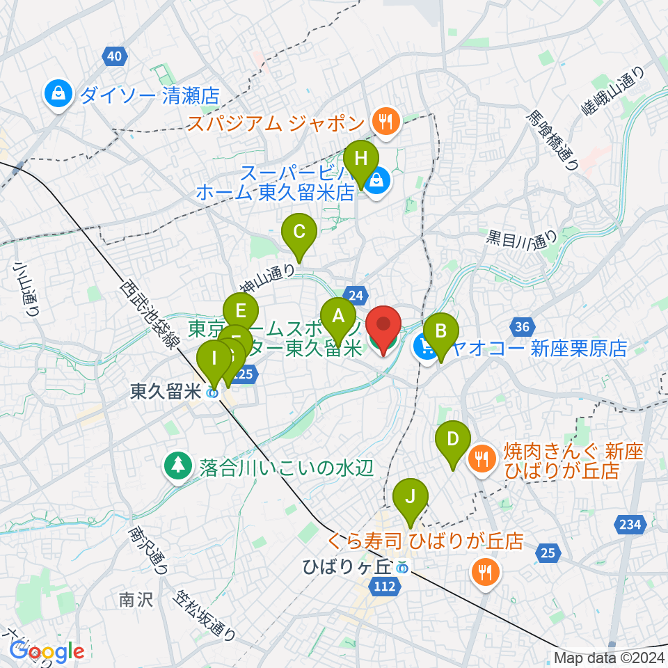 東久留米市スポーツセンター周辺のコンビニエンスストア一覧地図