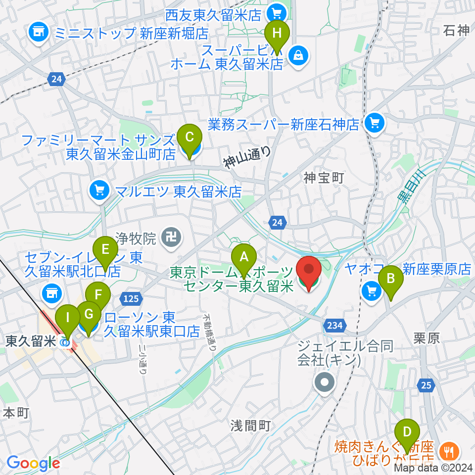 東久留米市スポーツセンター周辺のコンビニエンスストア一覧地図