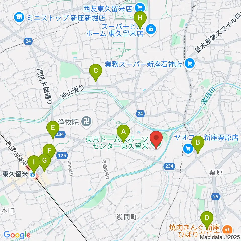 東久留米市スポーツセンター周辺のコンビニエンスストア一覧地図